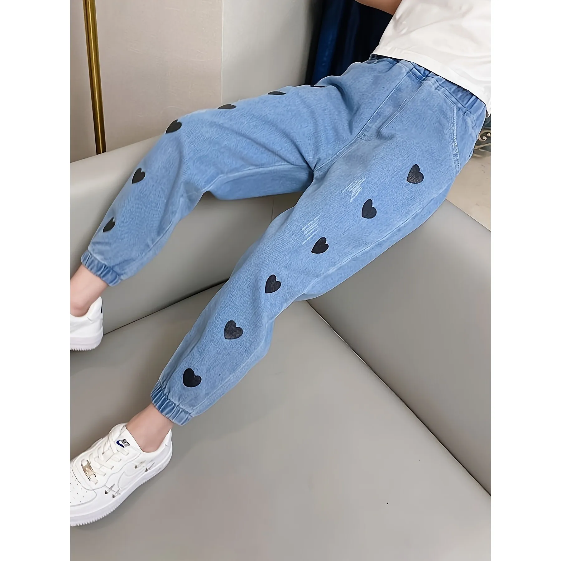 女の子用フレアジーンズ-マイクロフレアデニムパンツ-子供服カスタマイズデザインサービス-ショート丈リネン素材