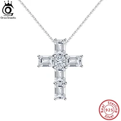 ORSA JEWELS 925 Sterling Silver Brilliant 8A Premium Cubic Zirconia Diamond Cross Necklace for Women Halo Pendant Jewelry LZN09