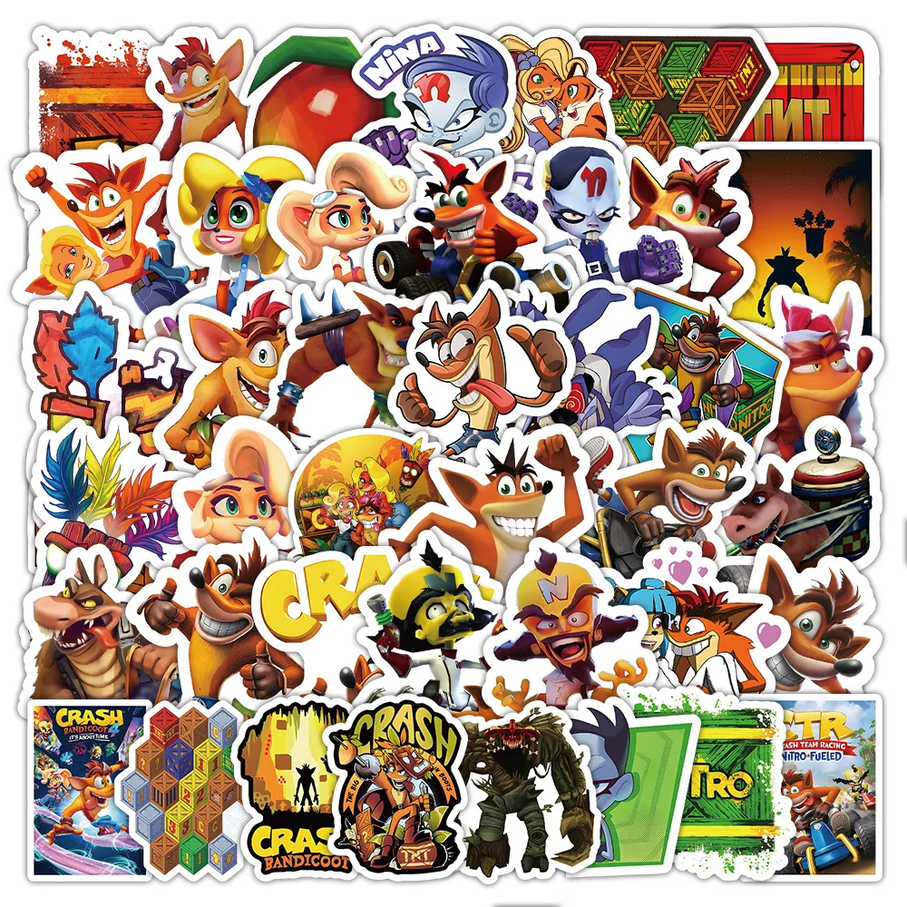 10/30/62PCS Crash Bandicoot Cartoon Stickers divertente gioco Sticker Graffiti decalcomanie fai da te Laptop Phone chitarra Car Bike Skateboard Toy