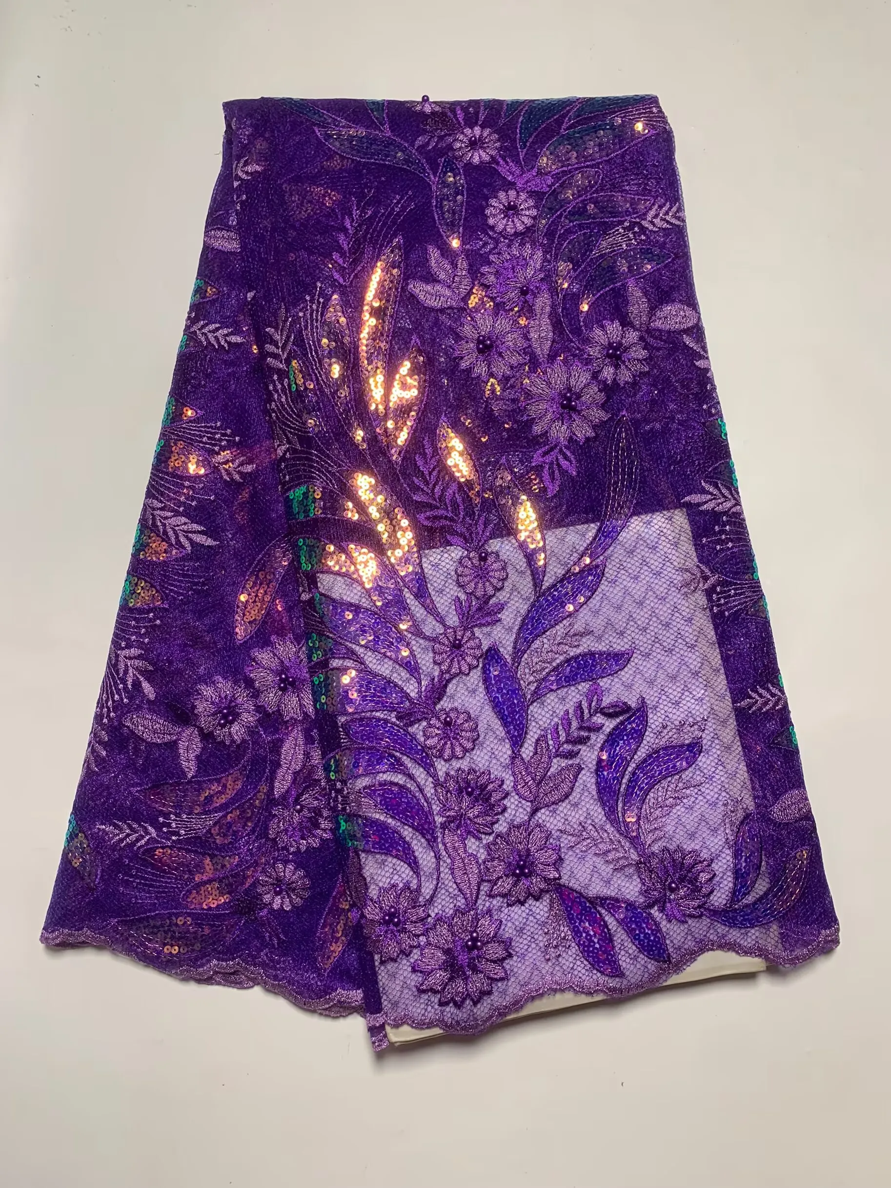 

Sesy Purple Nigerian French Mesh Sequins Lace Fabric 2025 High Qulity African Tulle Lace Fabric for Bridal Wedding Party Dress