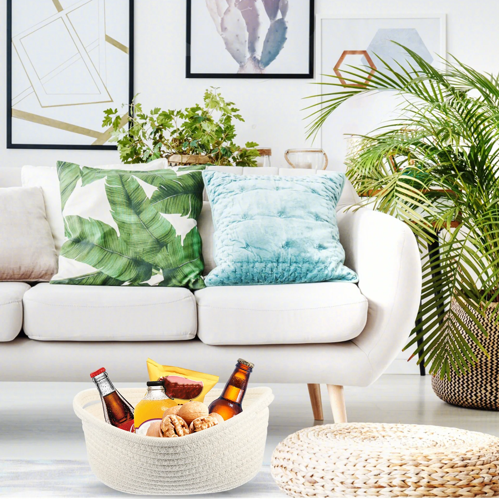 

Cotton Rope Storage Baskets Woven Basket for Desktop Sundries Organizer Practical Home Decor Easy Grip Handles Storage