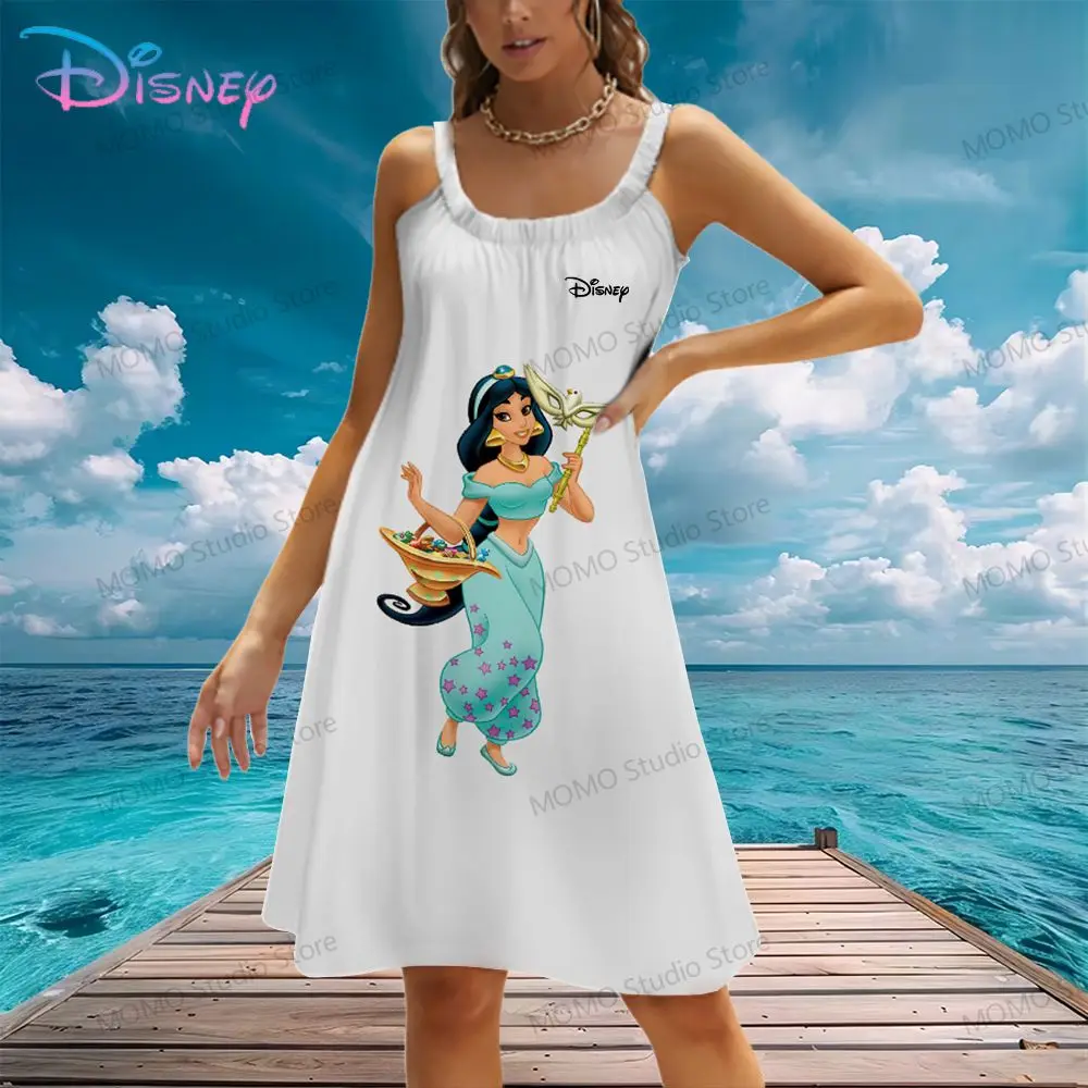 Disney's Princess Women's Beach Dress Sling Street Wear Y2k Fashion Leisure Elegant Party Dresses 2024 Cool Lovely S-3XL Kawaii