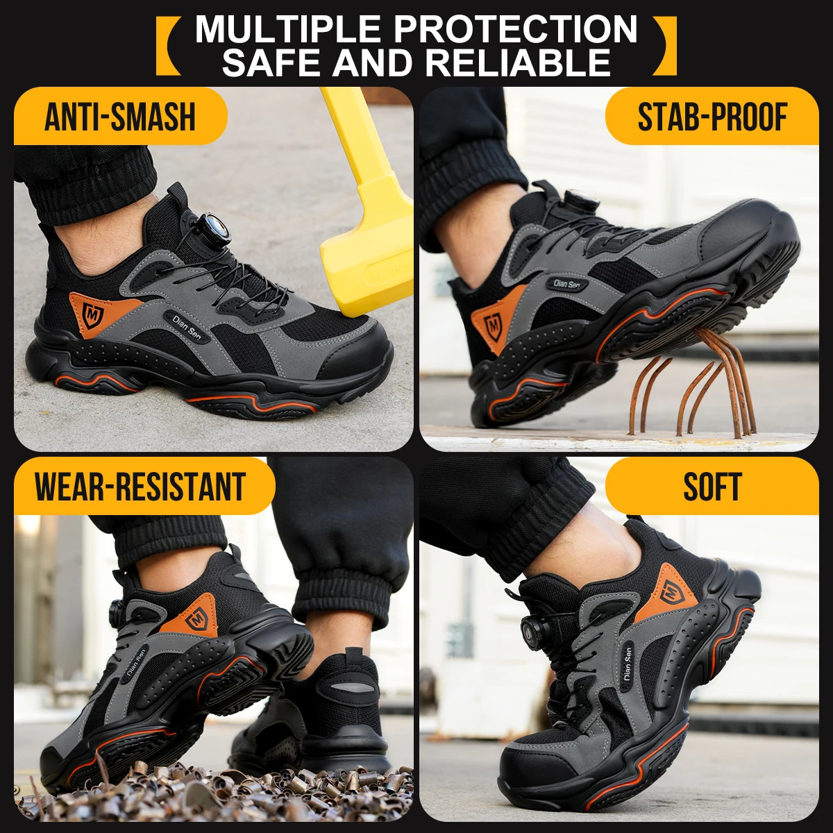 Men Rotating Button Safety Shoes Steel Toe Work Sneakers Indestructible Shoes Puncture-Proof Work Boots Air Cushion Safety Shoes