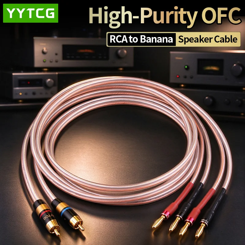 YYTCG RCA to Dual Banana Speaker Cable HiFi OFC 24K Gold Plated Pure Copper Shell For Amplifier Home Theater Audio Wire