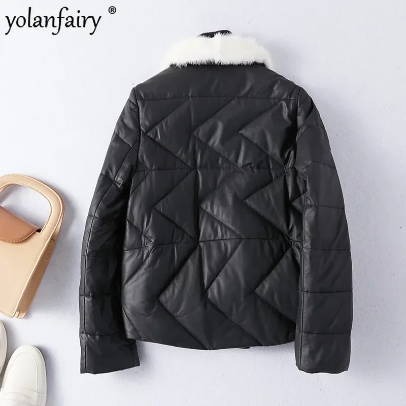 Genuine Leather Down Jacket Women's Winter Outwear Mink Fur Square Collar Pure Sheep Natural Leather Jackets Female 2023 Clothes