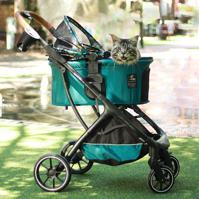 Wholesale detachable foldable four wheels cat pet carrier cart trolley japan dog pet stroller for cat and dogs