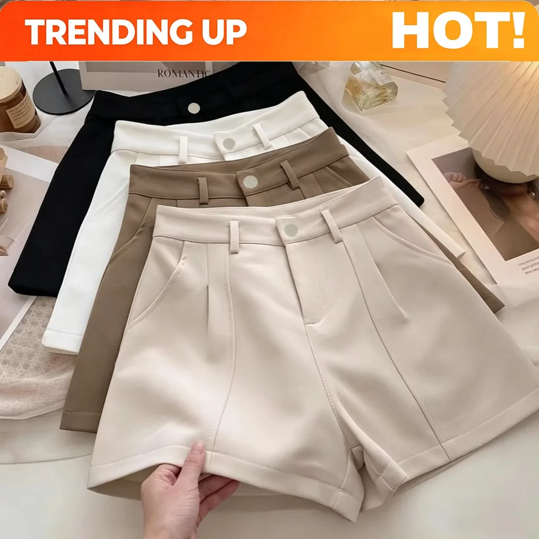 Customization Plus Size Casual Women A-Line Shorts Chic Office Lady Commute Vintage Solid High Waist Short Pants Streetwear Summ