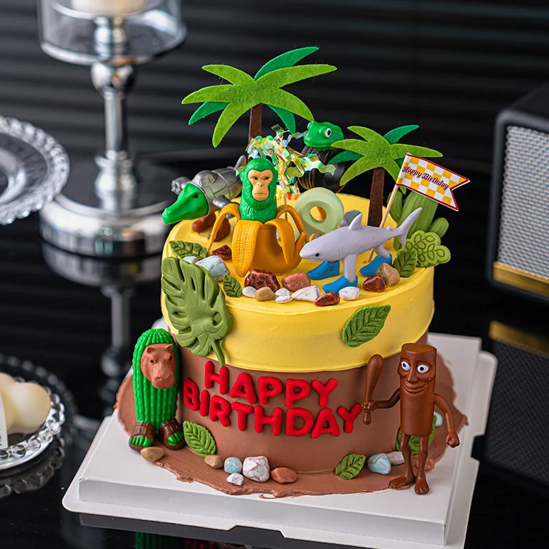 8 Piezas de Adornos Divertidos para Pastel de Cumpleaños con Temática de Animales Abstractos, Decoración, Suministros de Decoración, Figuras para Niños, Modelo, Regalos para Fiestas