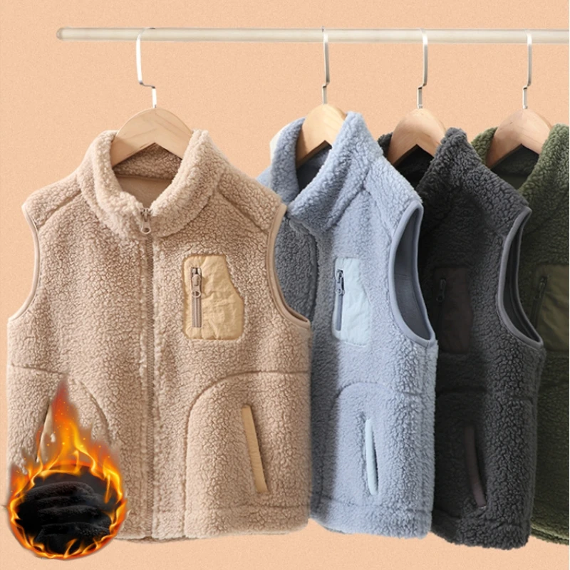 

Children Plush Waistcoats Winter Fleece Thick Warm Teens Boys Girls Vests Tops Casual All-match School Kids Outerwear 4-18 Years