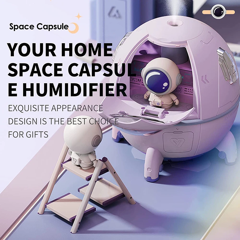 220ML Space Capsule Air Humidifier USB Ultrasonic Cool Mist Aromatherapy Water Diffuser with Led Light Astronaut Humidificad