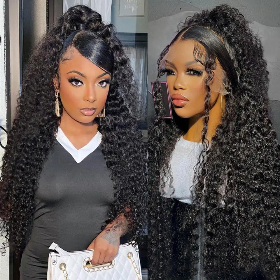 Deep Wave 200 Density 13X6 Transparent Lace Curly Human Hair Lace Frontal Wig 30 32 34 Inch 13X4 Lace Front Human Hair Wigs