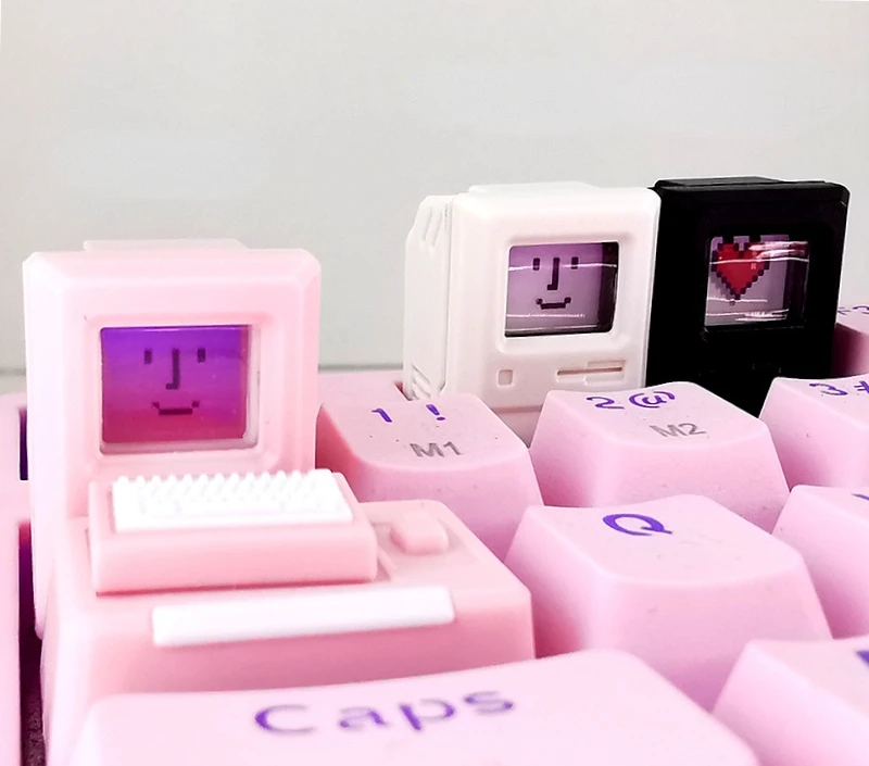 Backlit Key Caps para teclado mecânico, estilo Mac Macintosh, retro Keycap, Mac, branco, preto, rosa ESC, 1.5U, anos 80, novo