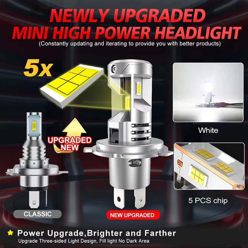 Bullvision 50000LM H4 LED Lights Bulb 9003 Headlights High Low Beam Super Bright Turbo Fan Wireless Style 110W Car Headlamp 2PCS
