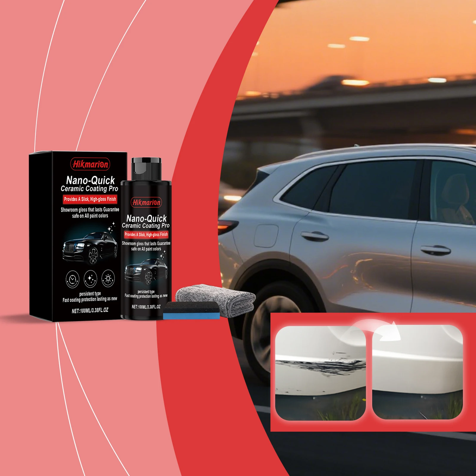 Nano-Quick Ceramic Coating Restores Faded Paint, Removes Light Scratches, Renews Gloss. Protecting Paint From Harsh Weather