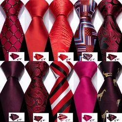 Corbata de seda a la moda para hombre, conjunto de corbata de color rojo borgoña, sólido, Cachemira, a rayas, Floral, pañuelo, gemelos, boda, negocios