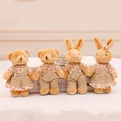 4pcs/lot Couple Bear Rabbit Plush Toys Cute Linen Bunny Plush Doll For Girls Key Chain Bag Pendant Children Party Gift Wholesale
