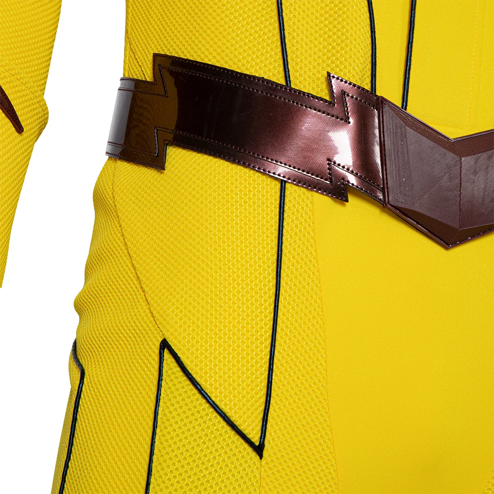 أزياء الهالوين الأصفر باري ألين التأثيرية للرجال Zentai معركة البدلة الزي بذلة قناع حزام قفازات مجموعة كاملة مصنوعة حسب الطلب