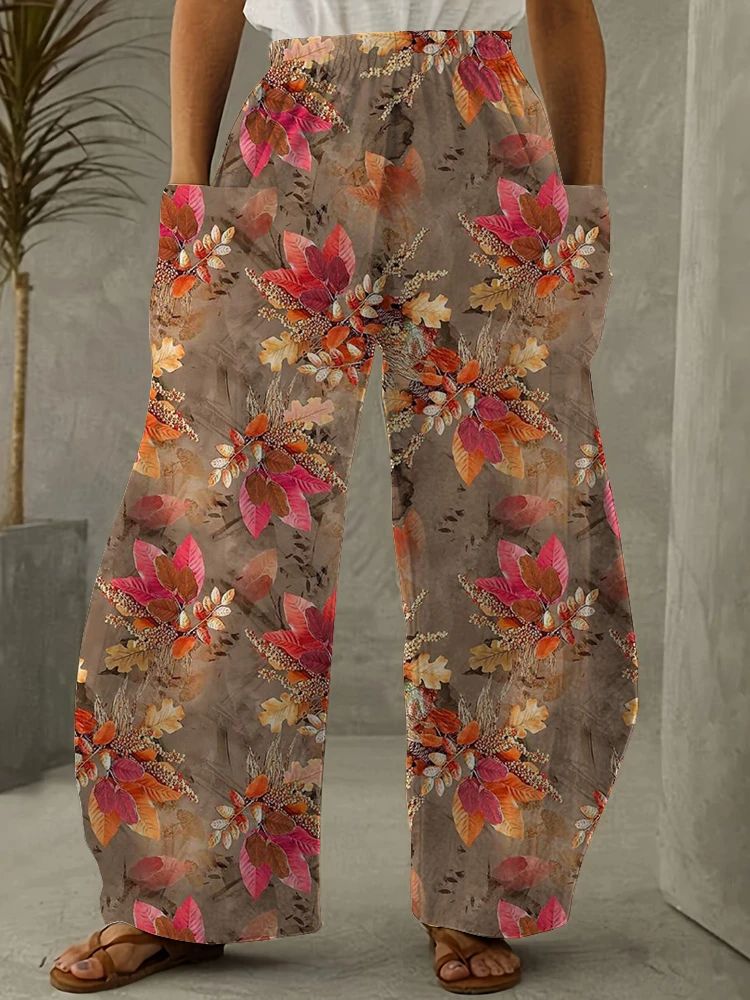 

Women's Casual Pants Plus Size Wide Leg Pants Fashion Flower Print Street Elegant Women's Pants Outdoor Sports Lantern Pants