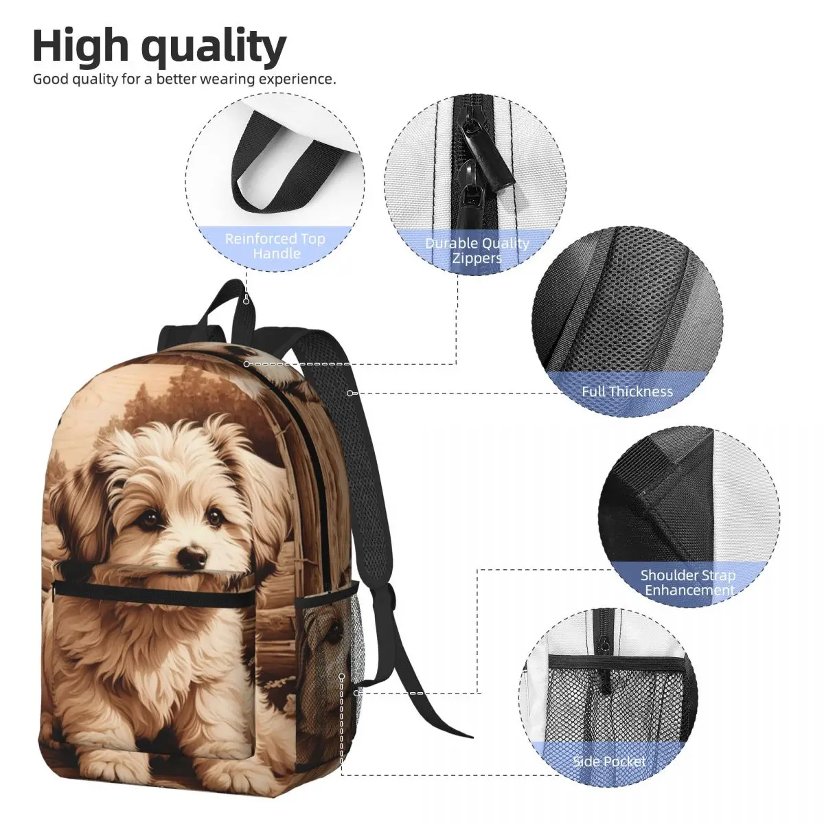 Havanese The Joyful Spirit Of Wood Backpack Daypack Large Capacity Children BookBag School Bag Shoulder Bags for Men Women