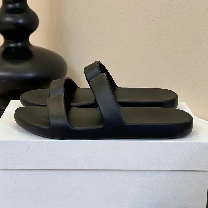 Простые тапочки на толстой подошве с мягкой подошвой, женские универсальные сандалии с открытым носком, летняя пляжная обувь на плоской подошве для отдыха на открытом воздухе, обувь для ленивых