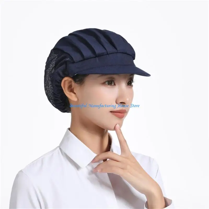 E56A Professional Work Hat With Elastic Band and Hair Net Design For Culinary Staff And Factory Workers Commercial Headwear
