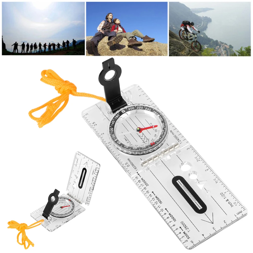 Compass Map Scale Ruler for Outdoor Hiking Camping Survival Multifunctional Survival Guiding Tool Folding waterproof