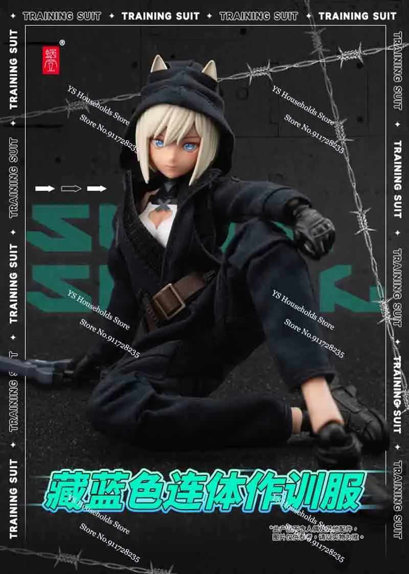 1/12 Female Soldier Navy Blue Tactial Coat Pants Black Uniform Dress Toys Clothes Accessory For 6