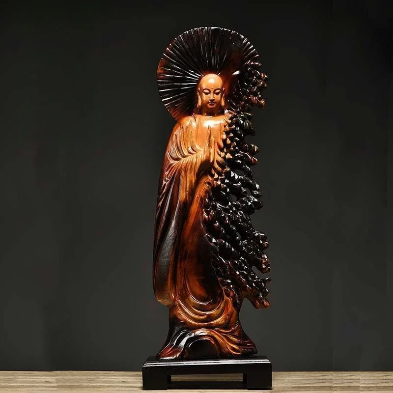 Camphor wood carving Buddha statue Bodhisattva ornament home living room entrance mahogany crafts