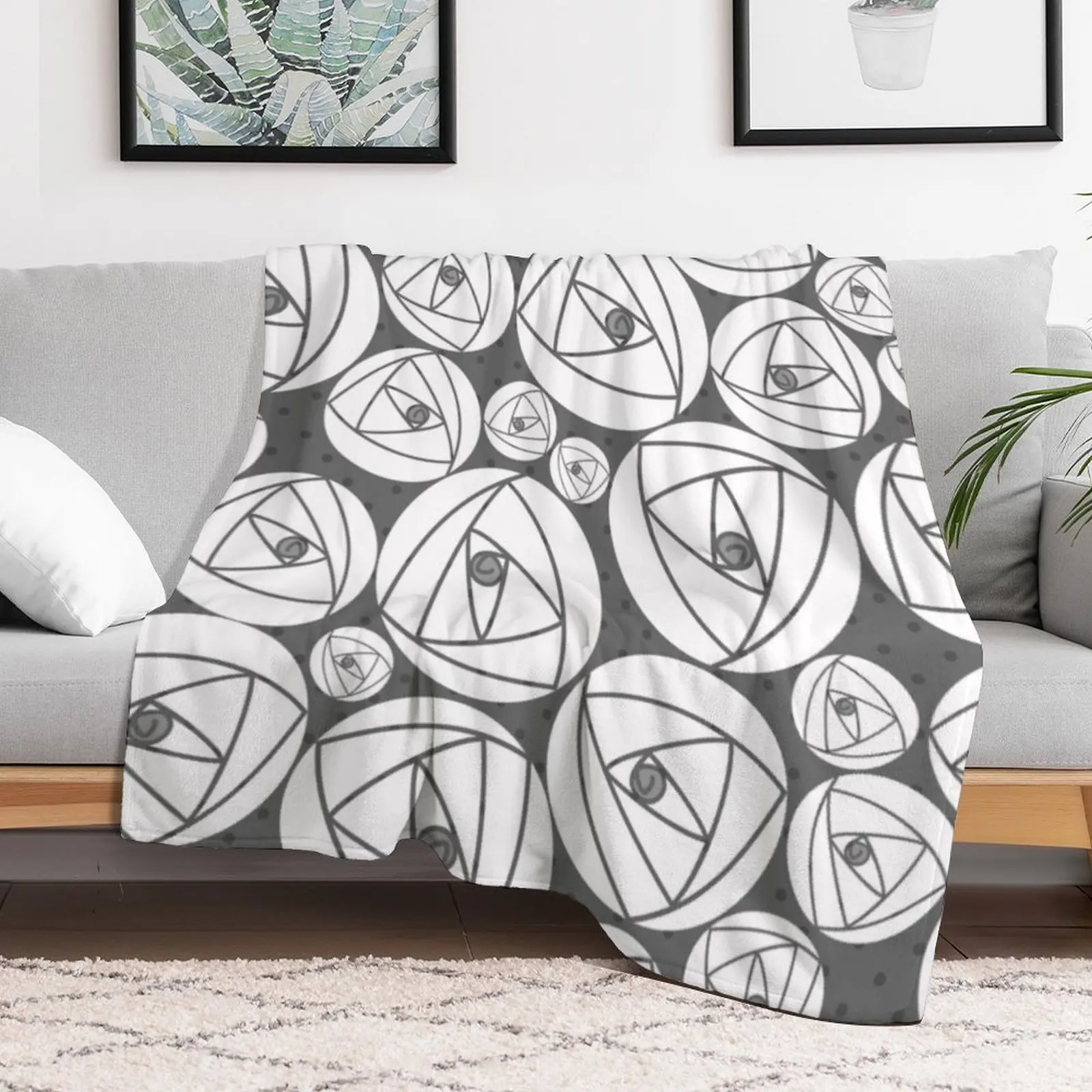 Charles Rennie Mackintoshsh rose, grey, white Throw Blanket Stylish Couch Blanket for Home Living Room