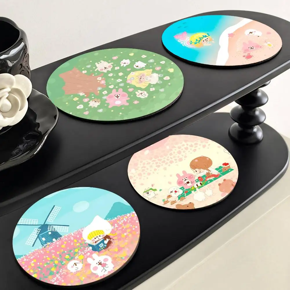 1pc Ins Style K-Kanahei Cute Wooden Coaster Colour Printing Cup Mat Home Desk Decoration Gifts view 5