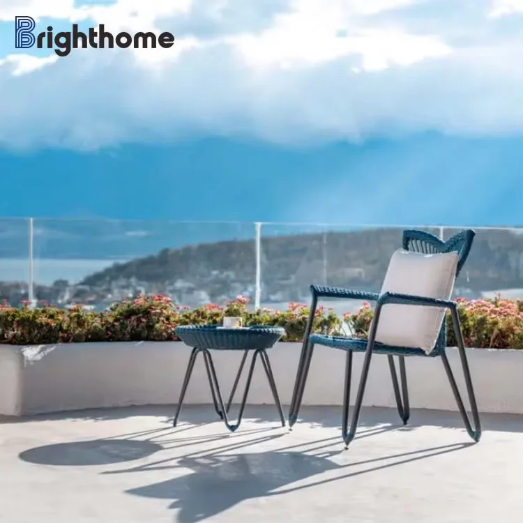 Waterproof Blue Rope Weaving Garden Chair Hotel Villa Courtyard Waterproof Restaurant Outdoor Dining Chair