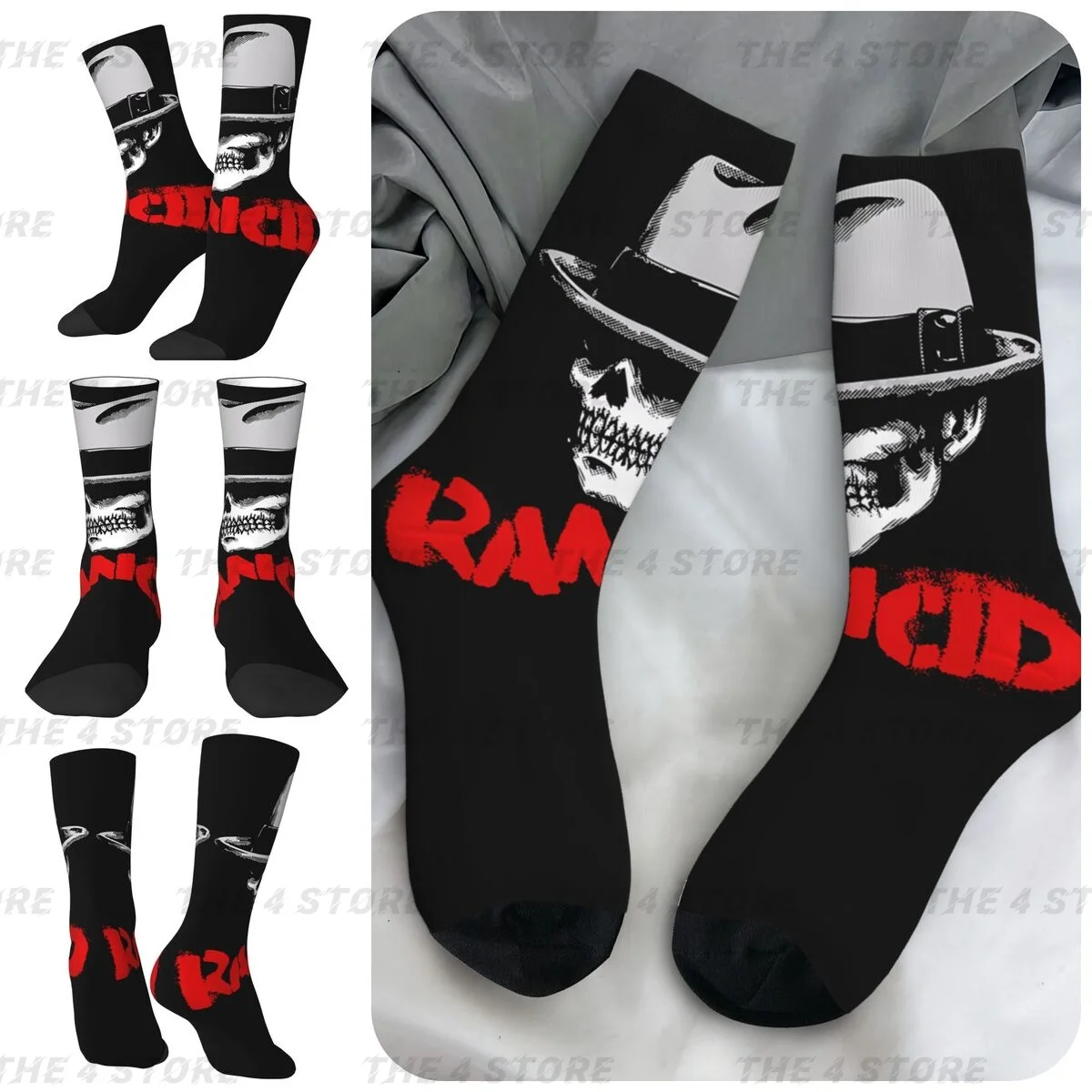 Calcetines estampados Rock Rancid Punk de fibra de poliéster de alta elasticidad para hombres y mujeres, regalo de vestir aplicable en todo el año