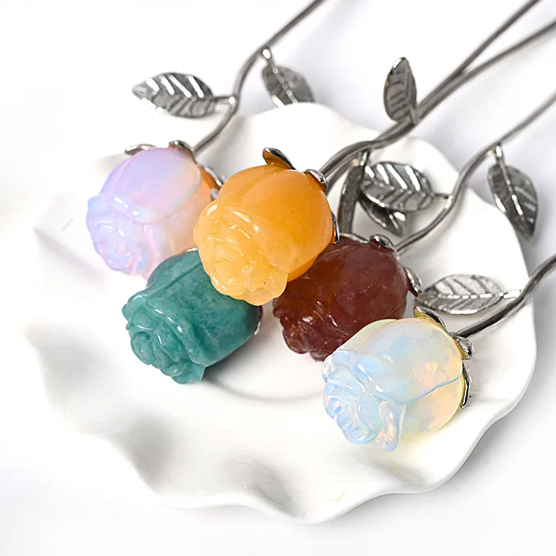 

Valentines Day Gift Natural Stone Crystal Reiki Healing Amethyst Quartz Rose Flower Gemstone Carved For Girlfriend Wedding Gifts