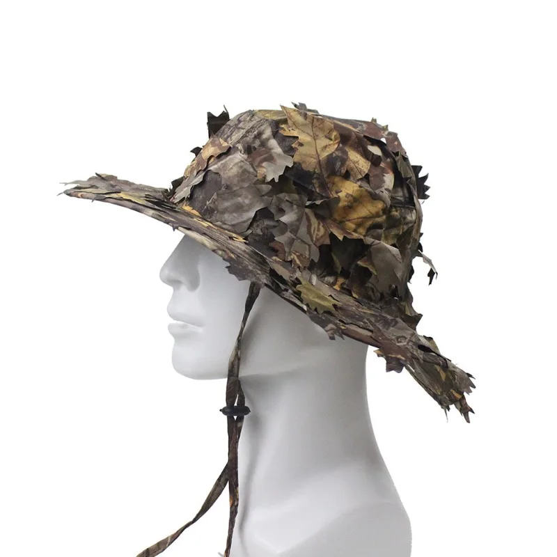 Herren 3D Blatt-Tarnmuster Boonie Hut, Verstellbare Ghillie Sonnenkappe für Jagd, Angeln, Taktik, Outdoor & PUBG Cosplay – Detail 3