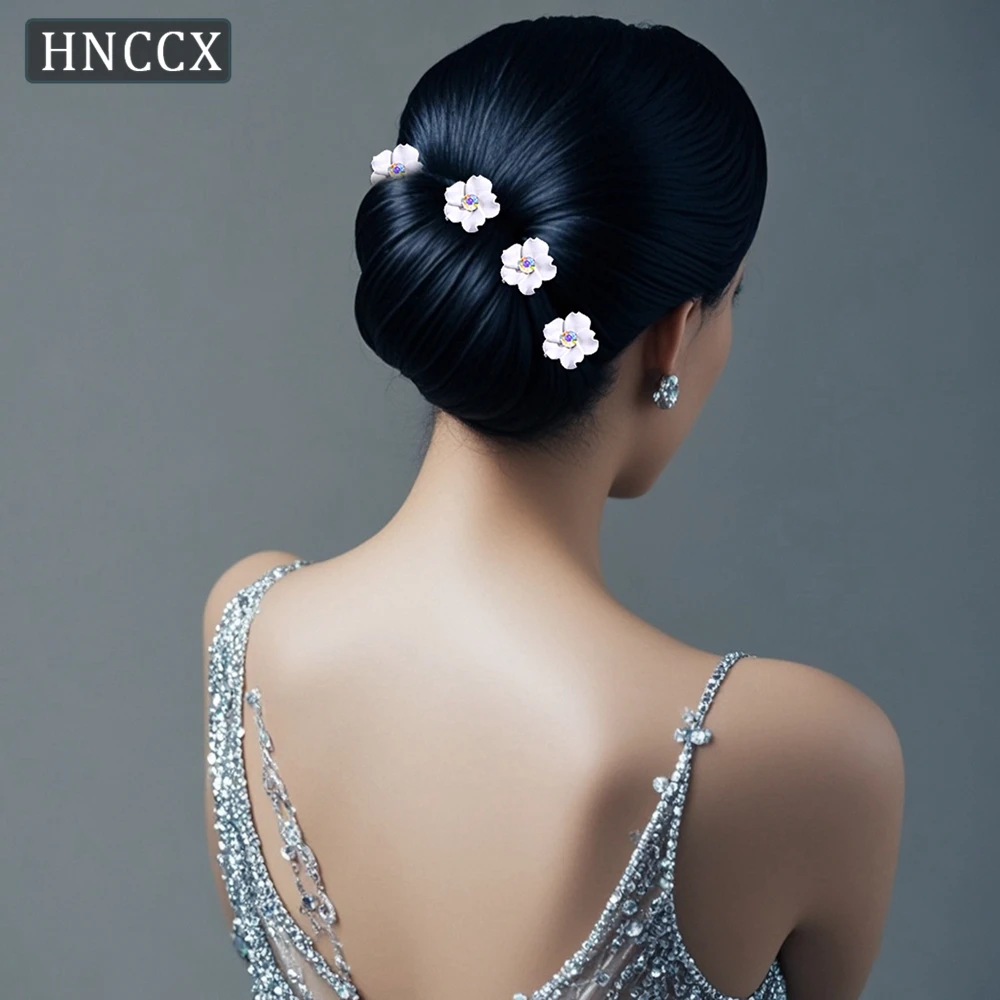 HNCCX Simple White Color Ceramic Flower Bridal Hair Pins Wedding U-Shape Clips Jewelry Headpieces Handmade Headwear CP774