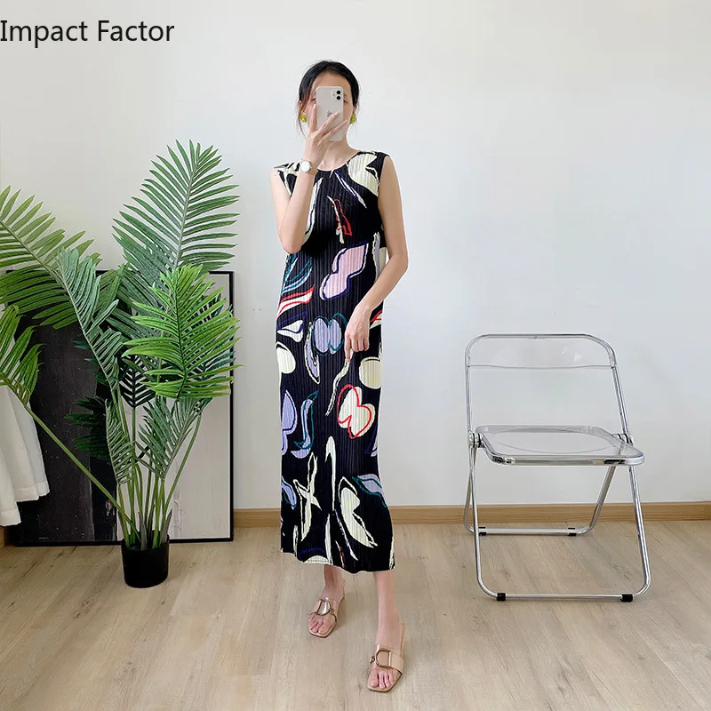 

Плиссированное Новое модное женское платье в иностранном стиле с французскими цветами, свободное весеннее платье средней длины без рукавов