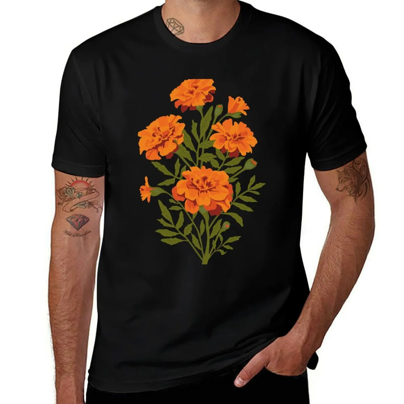تي شيرت رجالي من Marigold Flowers تي شيرت جرافيك مضحك تي شيرت فكاهة داكنة