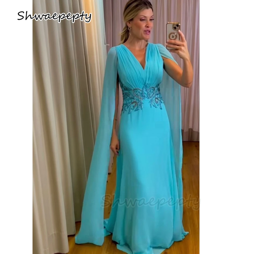 

Elegant Chiffon Evening Dresses V-Neck Customized Floor Length Women Wedding Party Gowns Long Formal Mother Of The Bride Dress