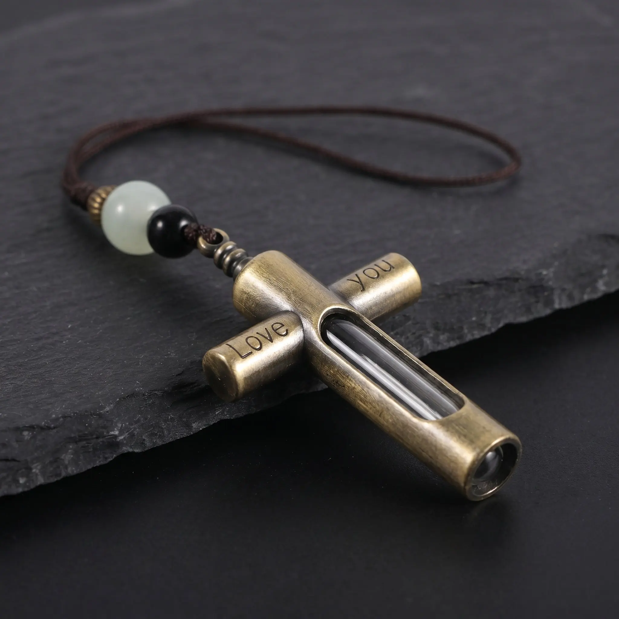 2Pcs Cross Hourglass Memorial Pendant Cremation Jewelry Ashes Holder Glass Vial Urn Pendant Keepsake Bag Charm Keychain