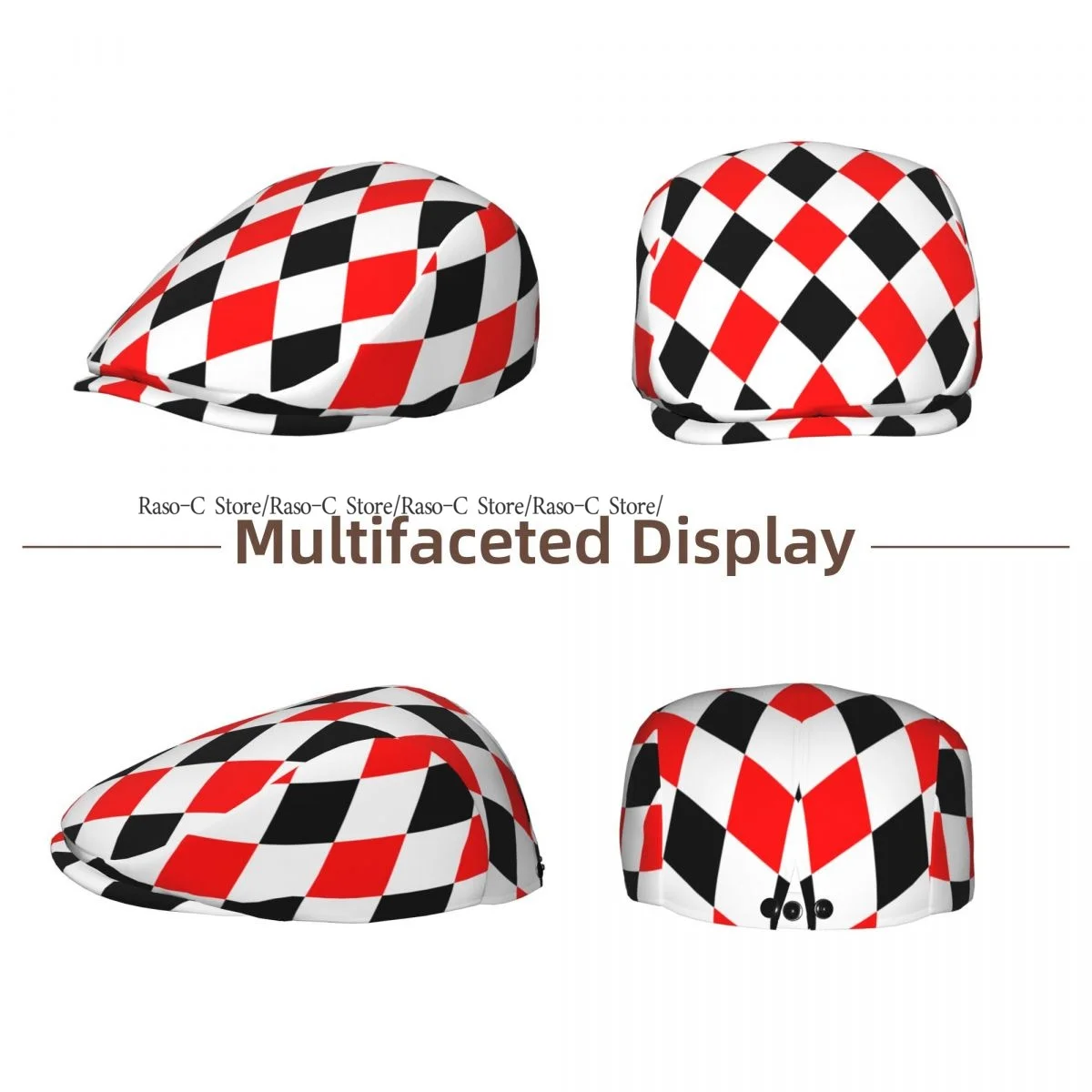 Spring Summer Adult Flat Cap Red Black And White Rhombuses Pattern Unisex Newsboy Ivy Cap Light Thin Forward Beret Outdoor Hat