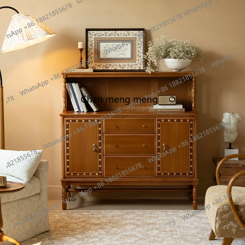 

Side cabinet Solid wood double-layer French antique home restaurant storage decorative cabinet