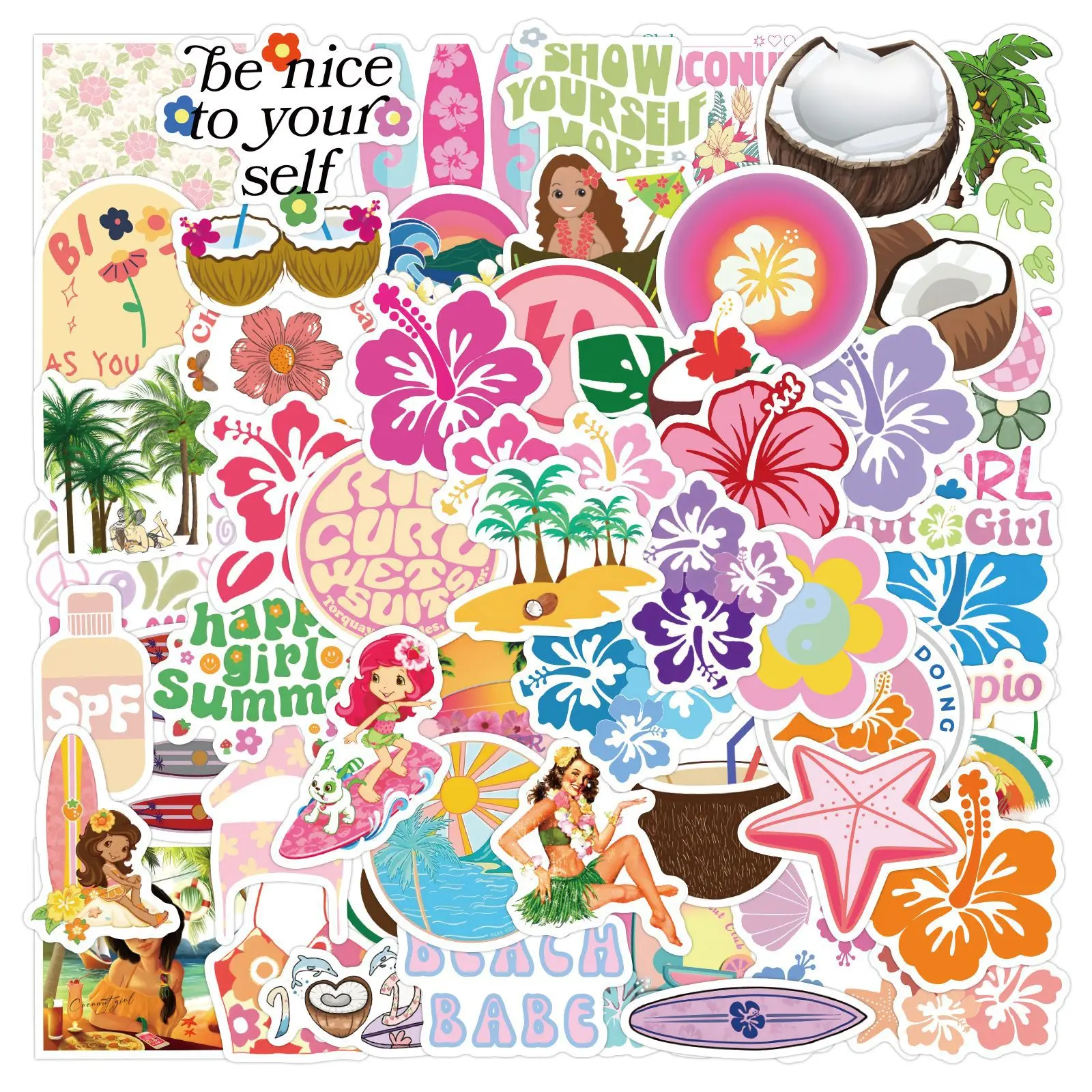 60PCS Sommer Coconut Girl Graffiti Aufkleber Dekoration Scrapbooking Schreibwaren Schule Liefert Für Kinder