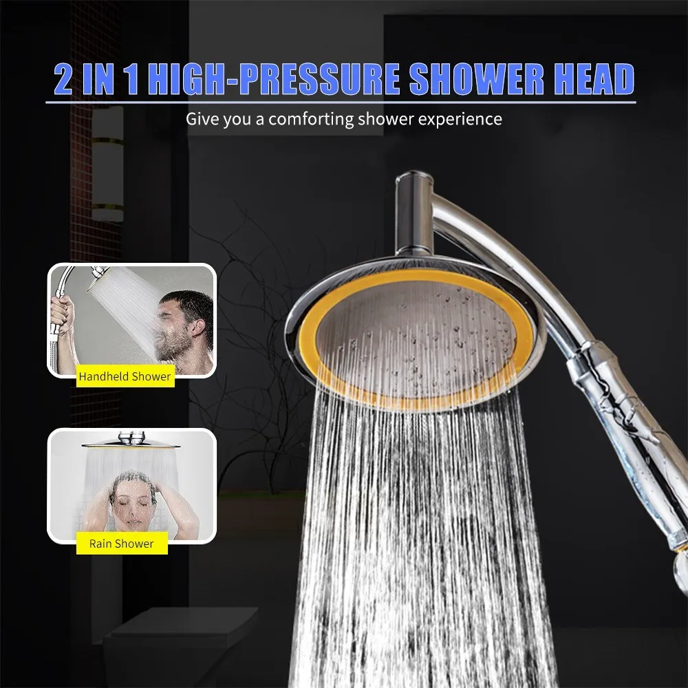 High Pressure Shower Head 6 Inch Rain Handheld Showerhead G1/2 360°Rotatable Adjustable Bathroom Rain Shower Head Spray Showerhe