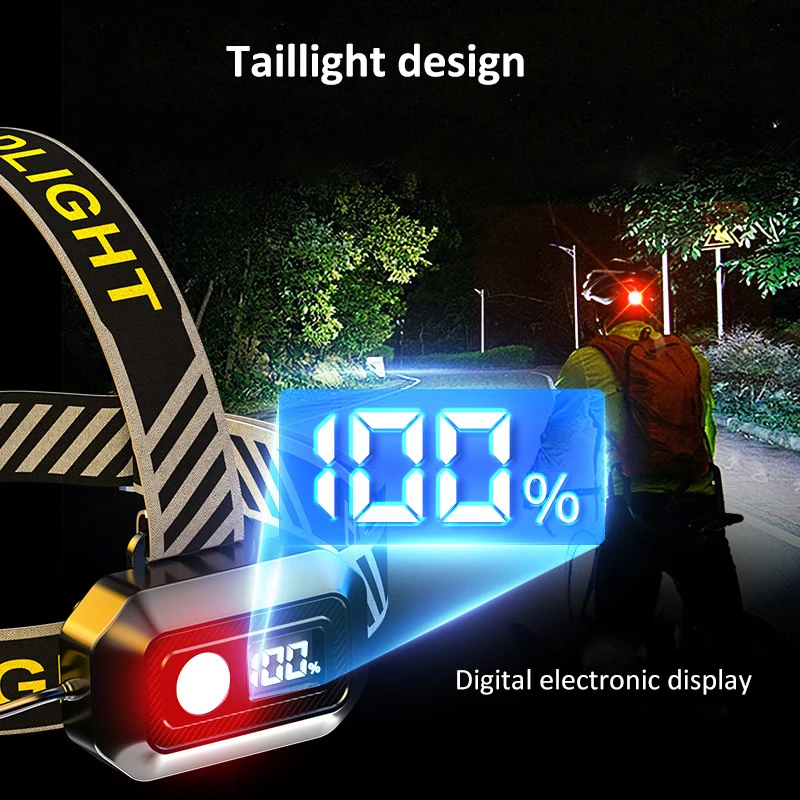 Super Bright COB+LED Headlamp 90 Degree Lamp Head Adjustable USB Fast Charging Headlight White/Red Warning Light Head Lamp