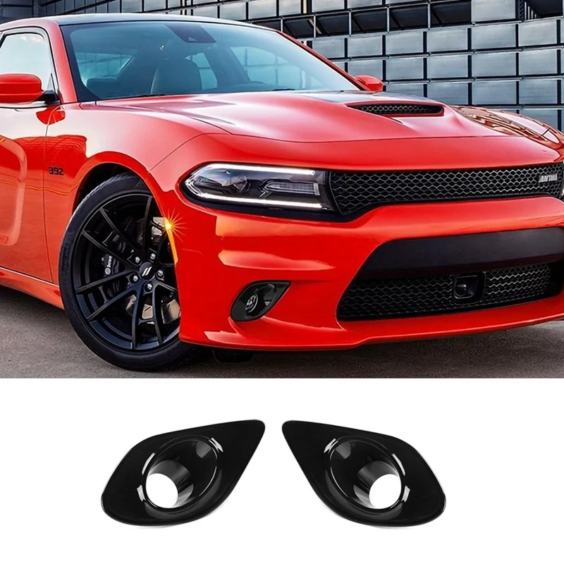 2PCS Fog Light Lamp Cover Car Front Fog Light Lamp Bezel Decoration Cover Trim For Dodge Charger 2015-2022 Accessories ,Black