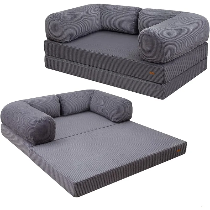 Tempat Tidur Sofa, Tempat Tidur Sofa Lipat Lantai 4-In-1 Queen dengan Sandaran Tangan Berbentuk L, Kasur Tidur Tempat Tidur Kursi Lipat Dapat Dikonversi