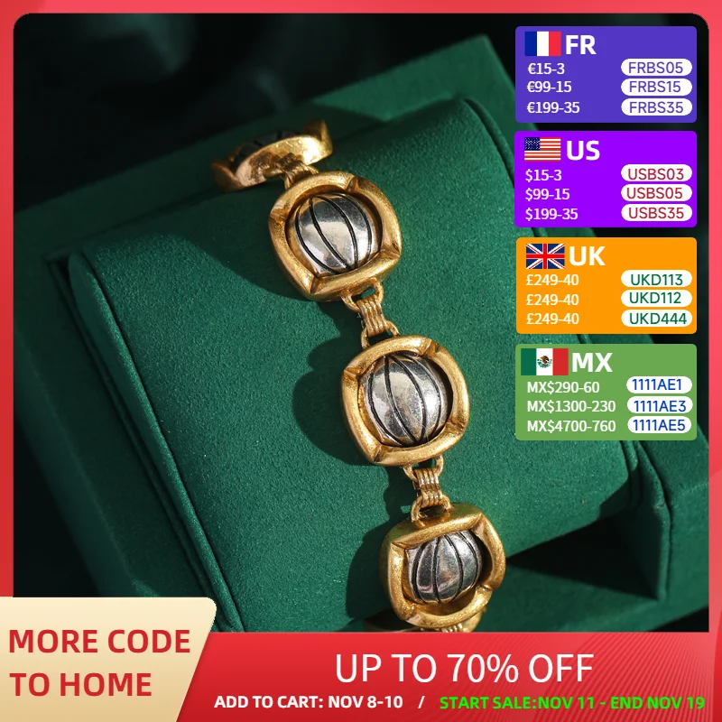 

Hot Air Balloon Vintage Woman Bracelet Wave Pattern Dual Two Tone Copper Gold Color Make Old Wrist Accessories OT Buckle New In