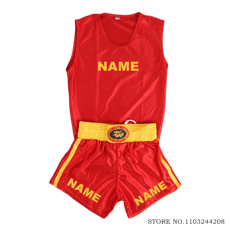 Boxing Shorts and Top Shirt Men Women Kids Boy Girl Custom Muay Thai Shorts T-Shirt Vest Sanda Kickboxing Martial Arts Clothing