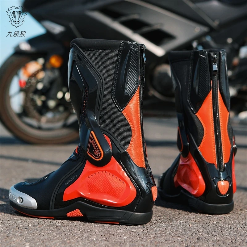 Botas de motocicleta de corte alto para hombre, zapatos de conducción informales, protección contra colisiones, talla grande, a la moda, novedad de