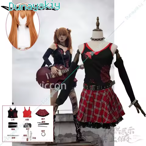 Anime Asuka Cosplay Y2K Red Dress JK School Uniform Cos Gothic Lolita Halloween Carnival Party Outfit For Women Double Ponytail